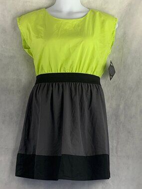 BeBop Junior Women's Colorblock Sleeveless Dress, Lime Black Gray, Large